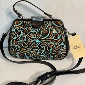 Patricia Nash Gracchi Framed Crossbody Bag- Tooled Turquoise